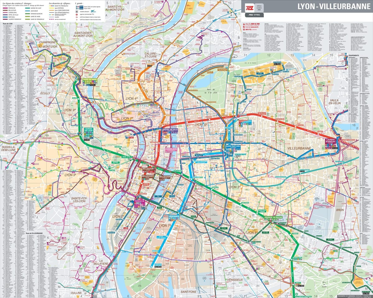 Лион карта автобусни линии