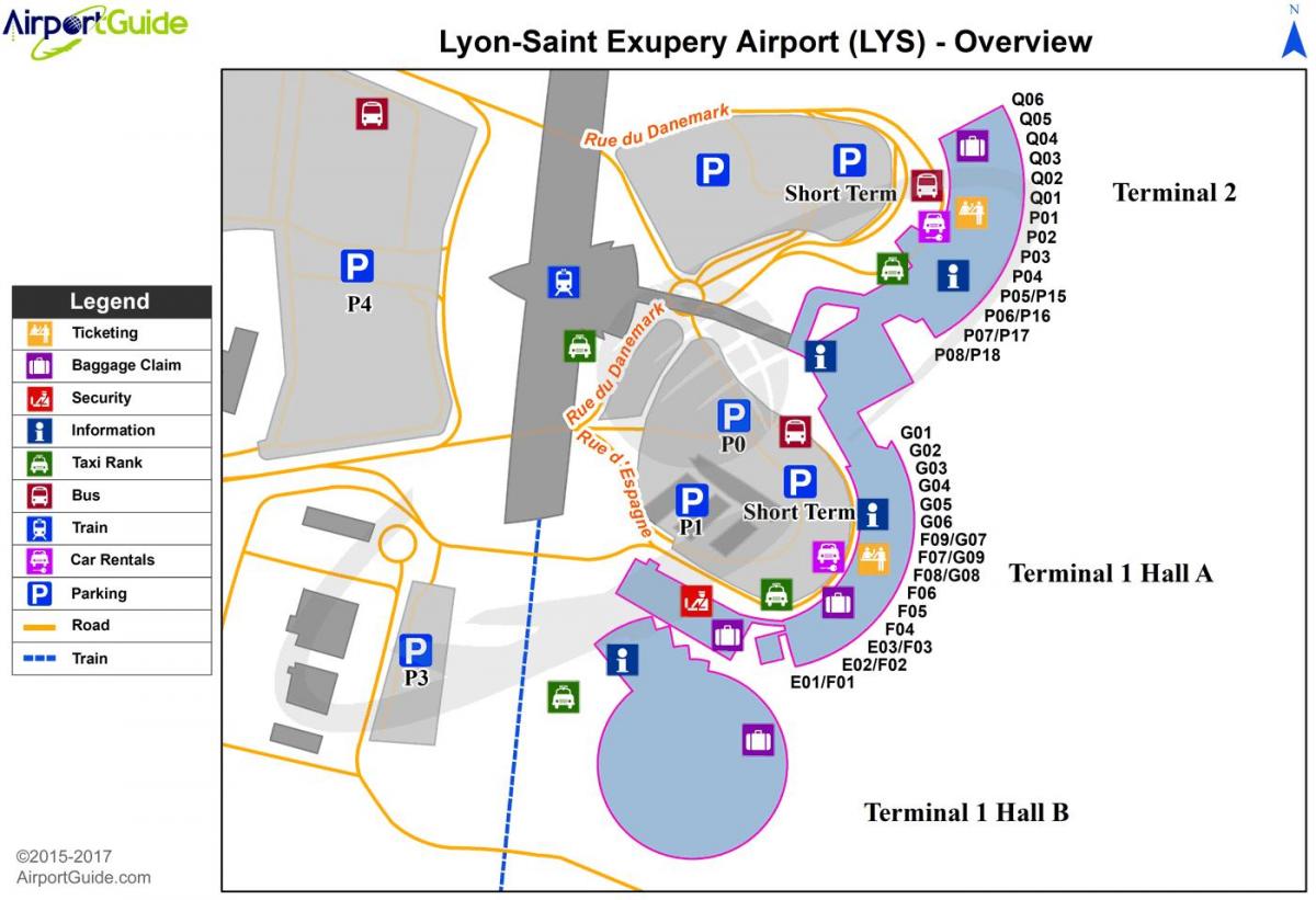 Лион Франция на летището на картата