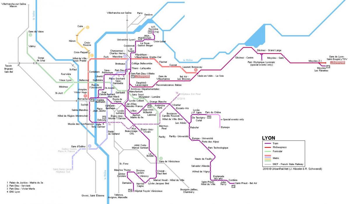 Лион железопътни картата