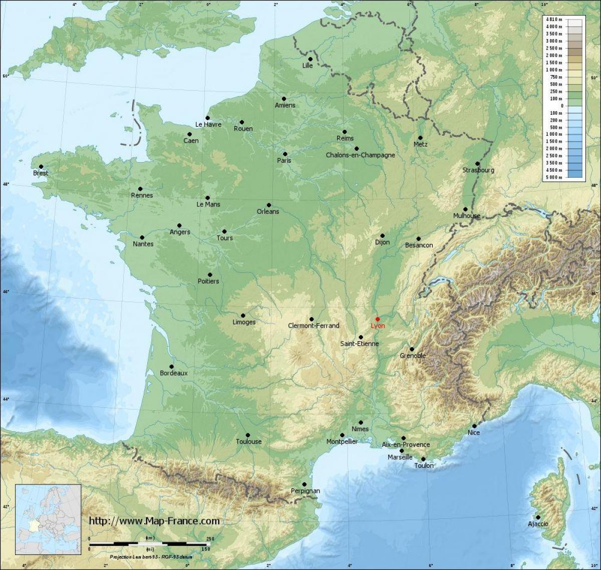 Лион Франция карта на града