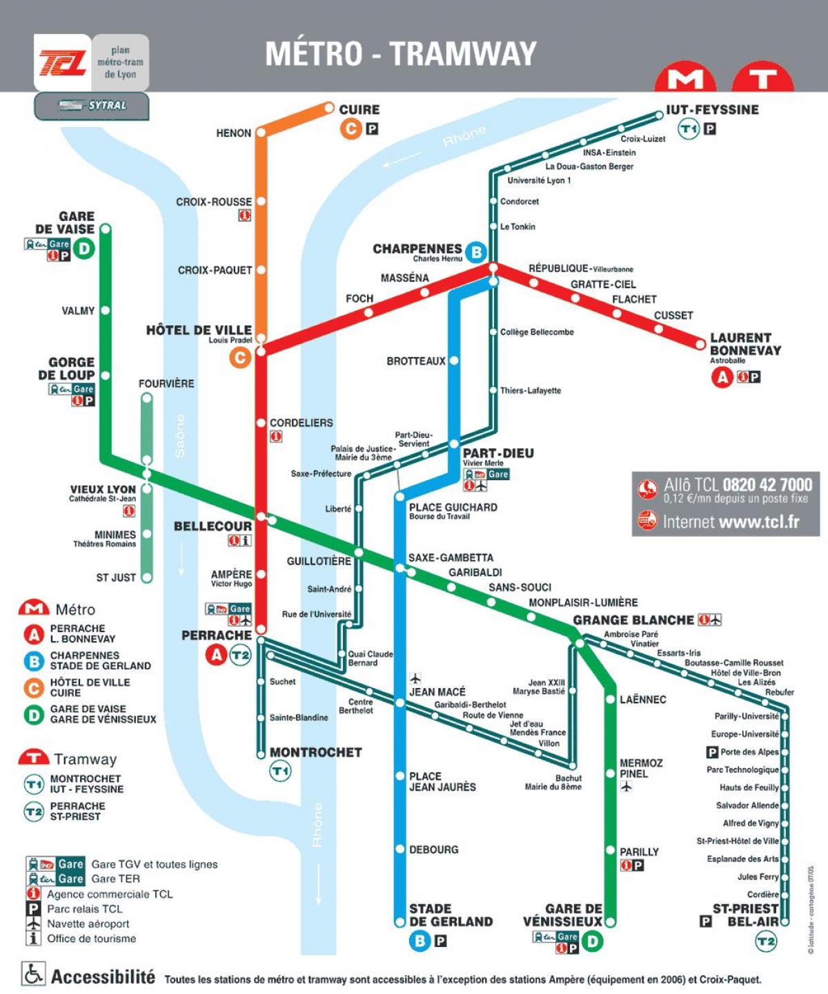 Лион трамвайна карта в формат PDF
