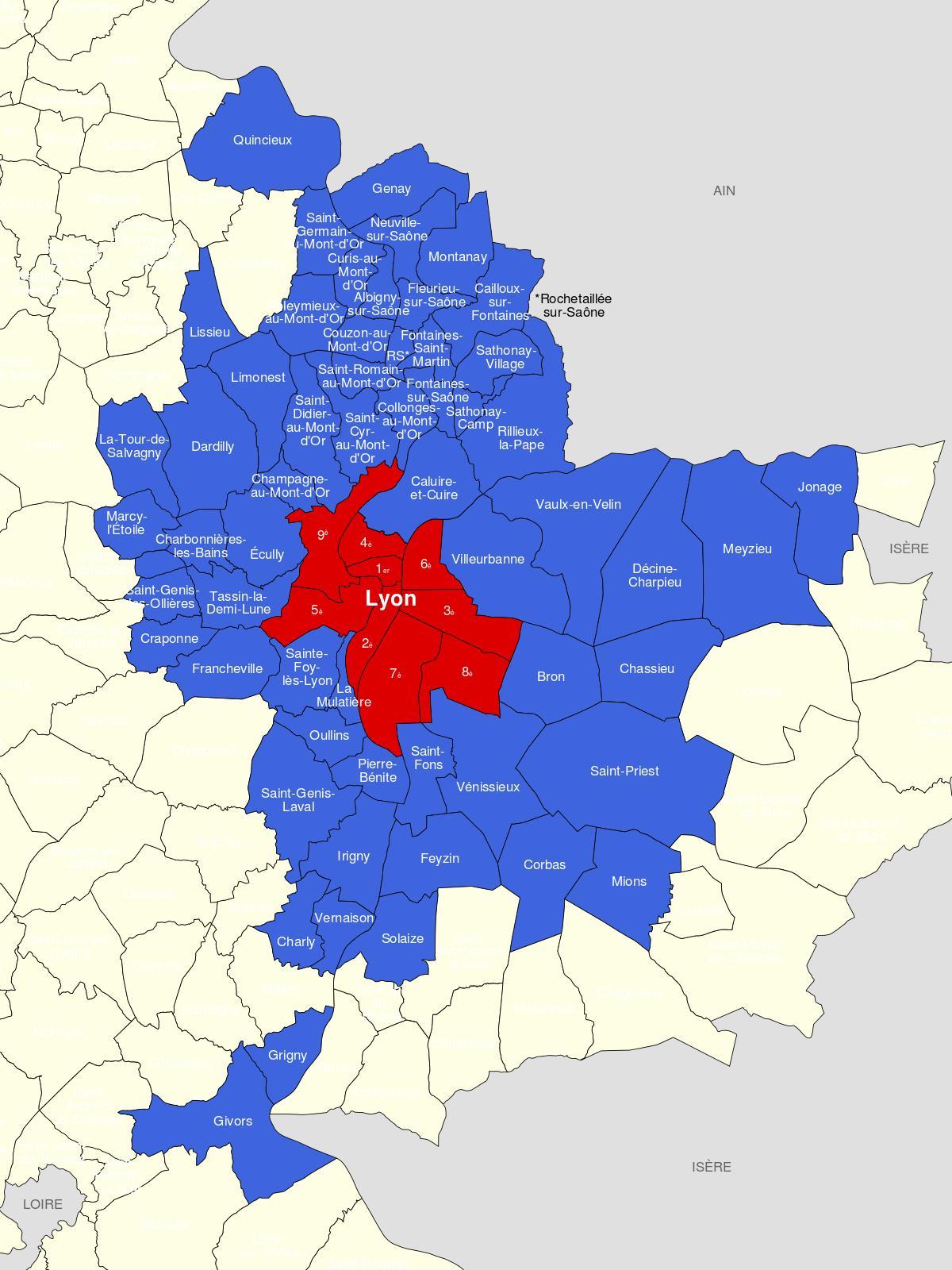 карта на района на Лион