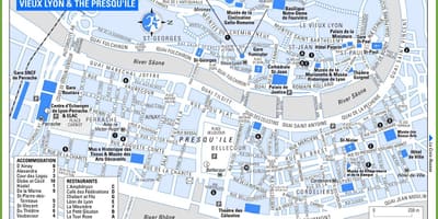Карта на стария град на Лион, Франция